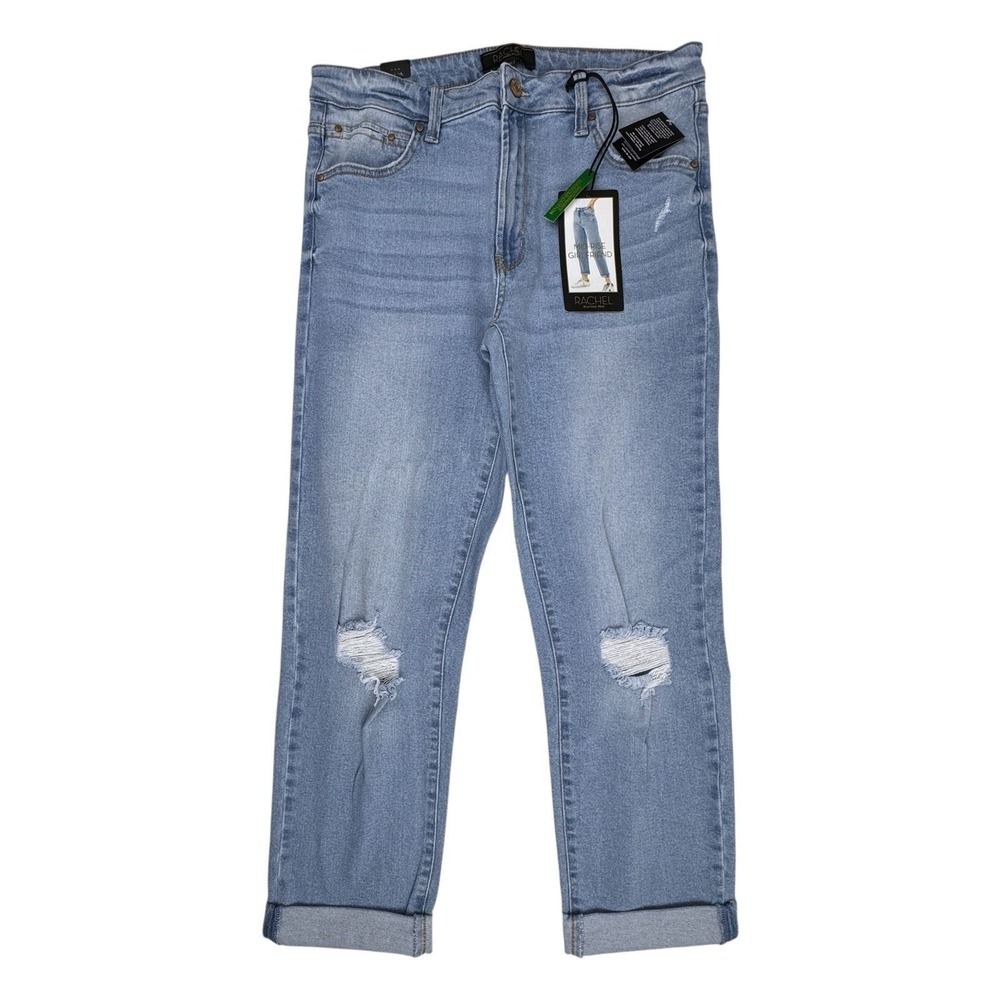 Rachel Roy Jeans Sz 12 /31 Denim Straight Leg Distressed Mid Rise Girlfriend NWT